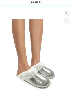 Holiday Time Metallic Silver Faux Fur Clog Slippers